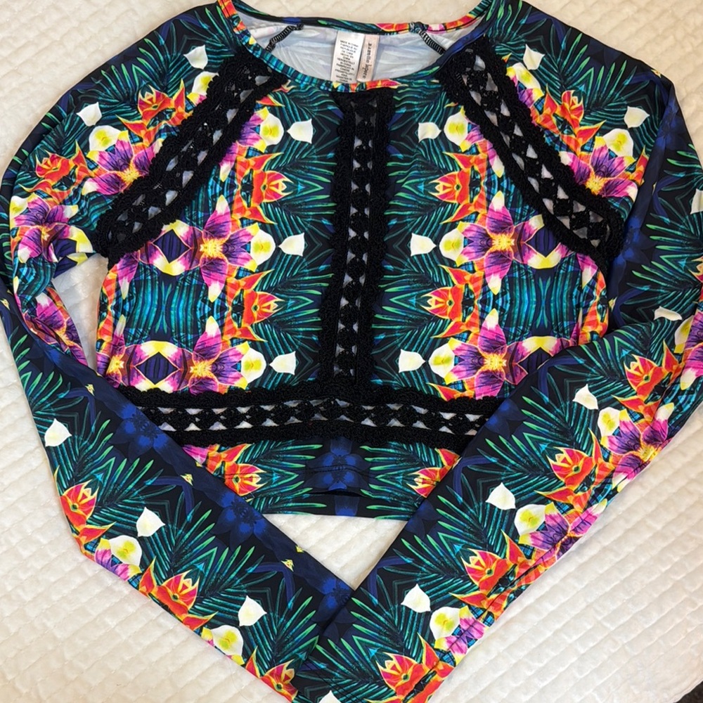 Floral Long Sleeve Crop Swim Shirt